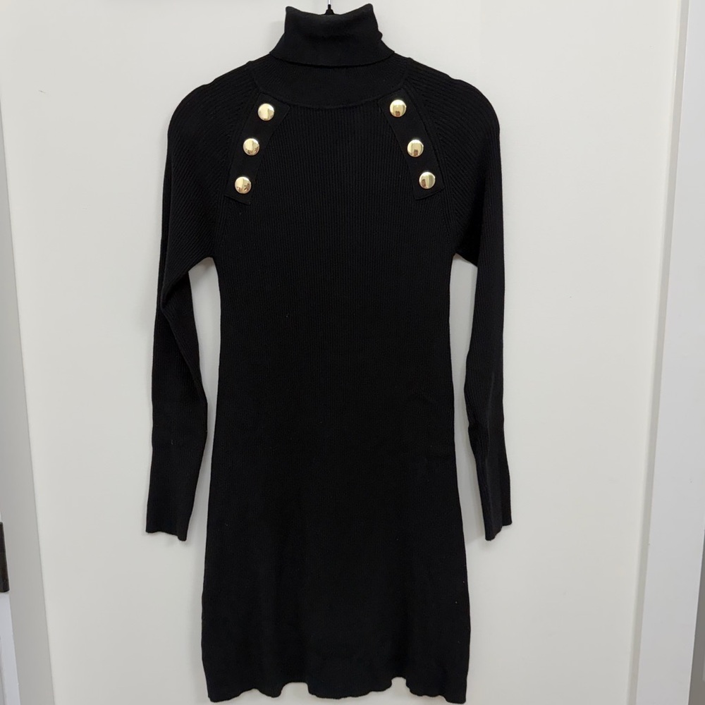 Zara Black Ribbed Knit Turtleneck Dress